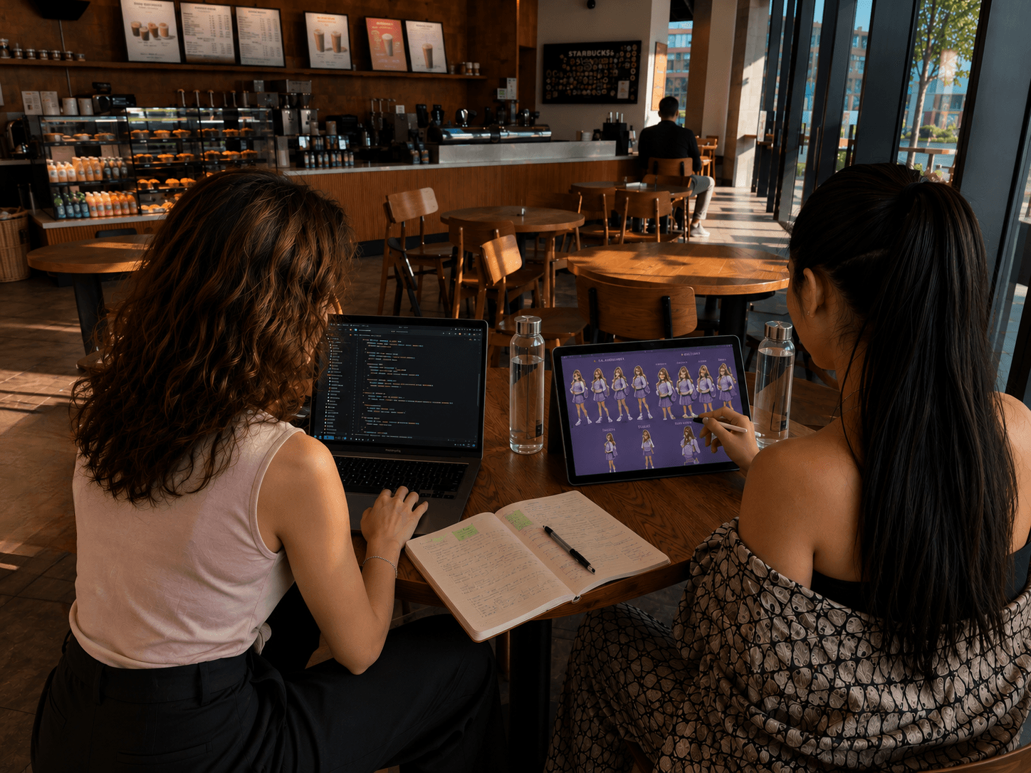 A mentor and student working together on an educational game