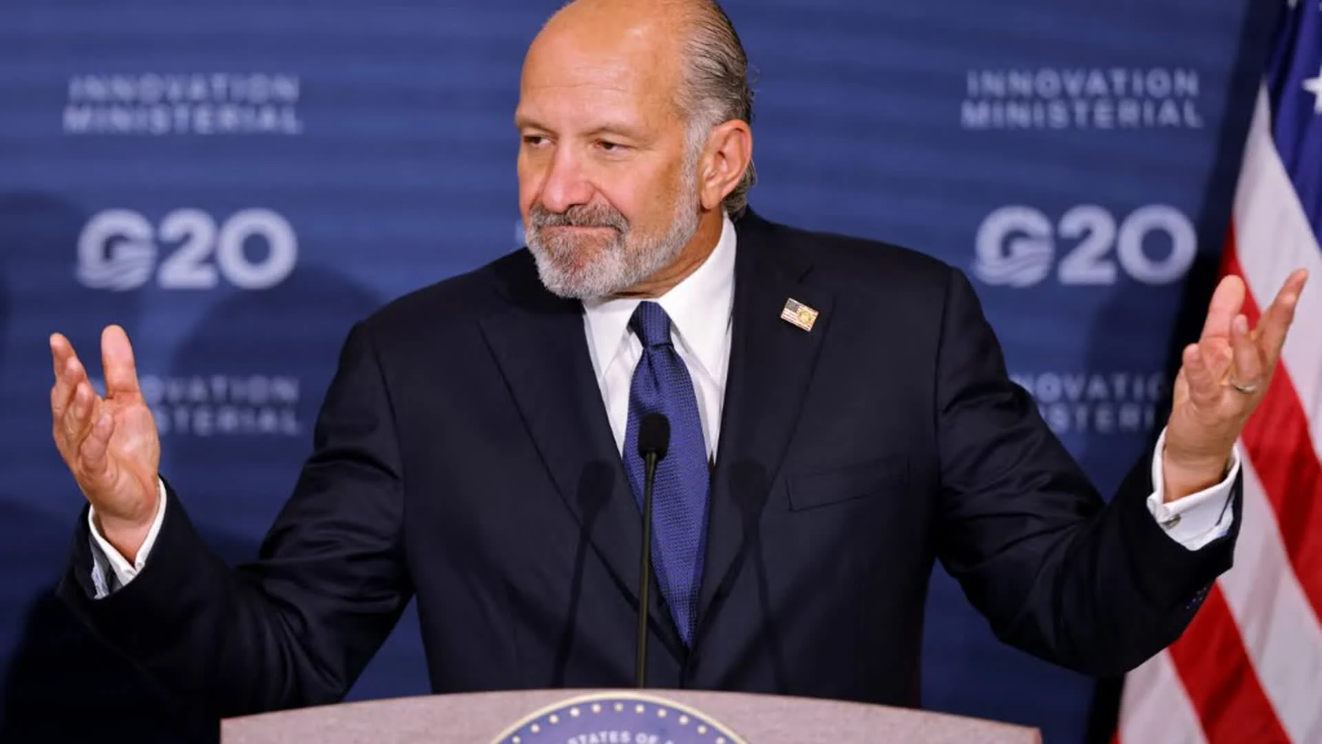 Американският министър на търговията Хауърд Лътник по време на G20 Innovation Ministerial в Chapel Hill, Северна Каролина, 2 септември 2026 г.