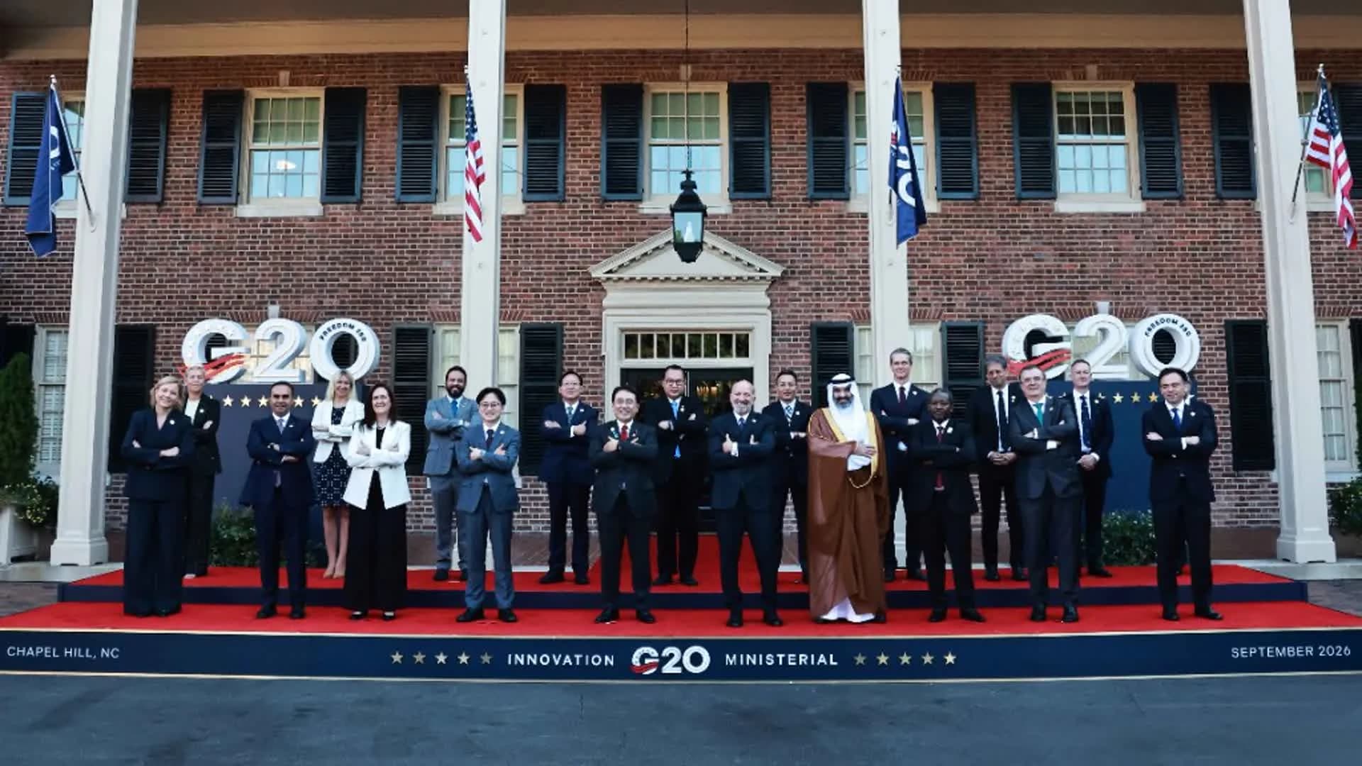 Делегации по време на G20 Innovation Ministerial в Chapel Hill, Северна Каролина, септември 2026 г.